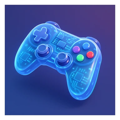 game controller, glossy circuit animated icon style, shiny and futuristic, glowing lines, tech-inspired sticker