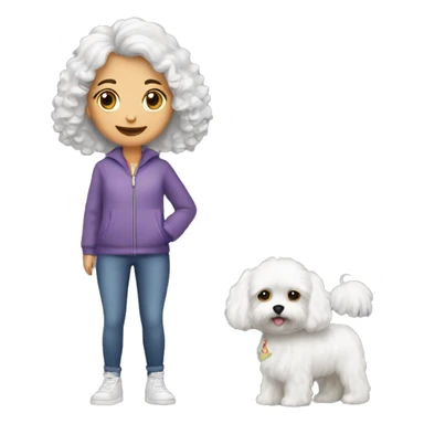 Maltese dog with owner of curly hair girl mid length and fair skin  sticker