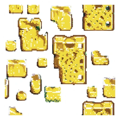 pixel art sponge, blocky and retro, yellow with green scrub side sticker