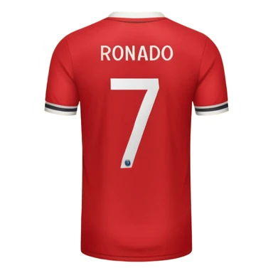 red football shirt with Ronaldo 7 on the back sticker