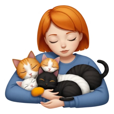 Ginger Girl short hair sleeping with two cats a black and a whole white bigger cat  sticker