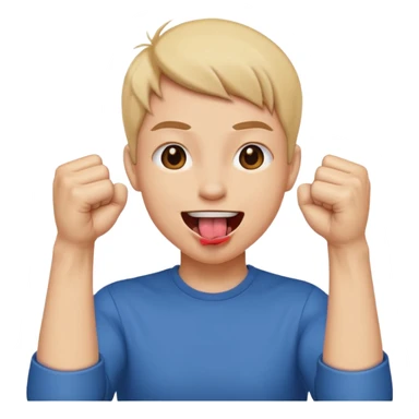 Tongue out face with two fists together in front of face sticker