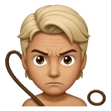 person with a mean scoul and a whip sticker