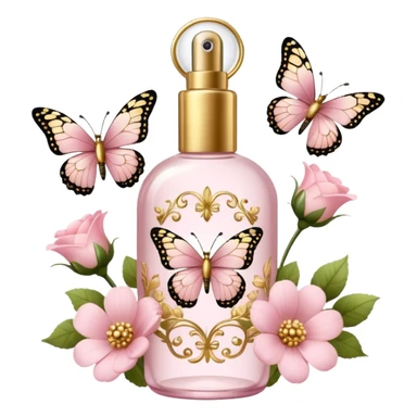 Light pink body mist bottle with gold butterflies and flowers   sticker