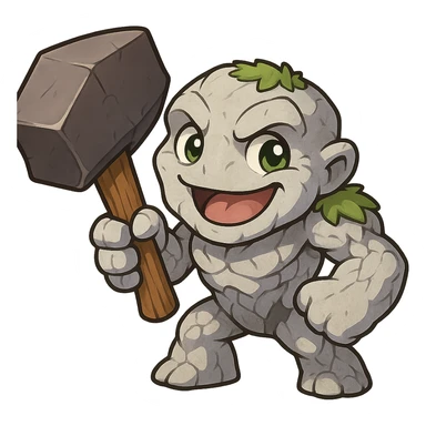 Tiny from Dota 2 in a cute chibi-style cartoon redesign, holding an oversized hammer, playful expression sticker
