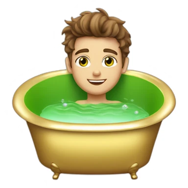 Posh-muscle-boy-brown-hair-green-eyes-pearl-necklace-in-golden-bathtub sticker