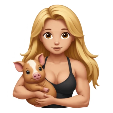 muscled sexy girl, horny, big butt, holding cute brown minipig, long golden hair sticker
