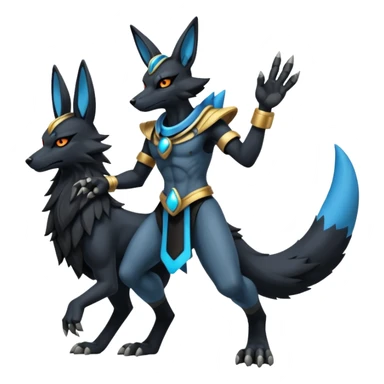 Black Dark Furry Fluffy Modern Futuristic Cyber-Lucario-Anubis-fusion full body sticker
