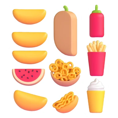 row of 3d food snacks sticker