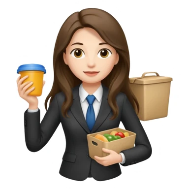 long haired woman with suit holding food container sticker