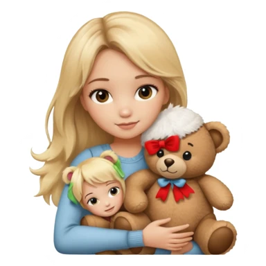 blonde balayage hair girl hugs a teddy bear sticker