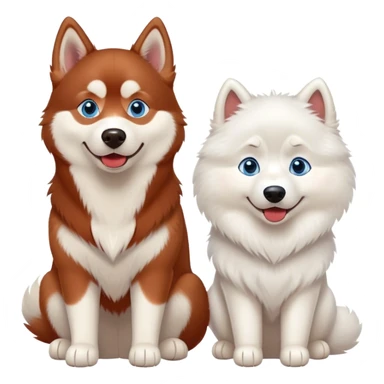 disney-style red siberian husky with blue eyes and a samoyed, both sitting, best friends sticker