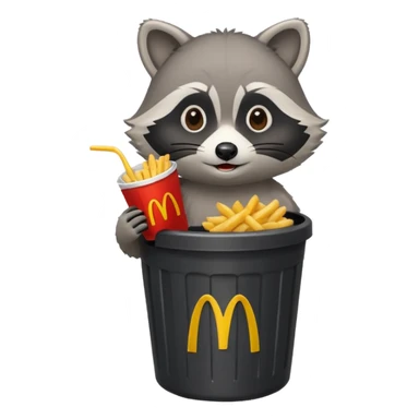 A cute raccoon eating McDonald's over a trash can sticker
