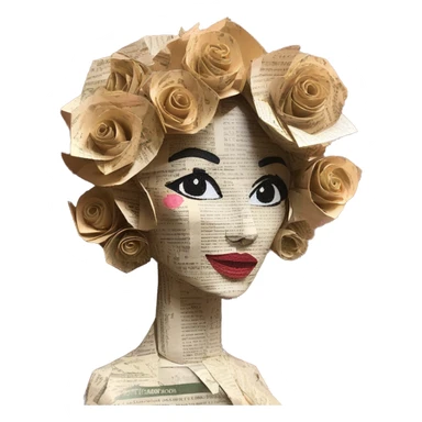 Glamorous lady made of 420 origami newspaper roses hemp sticker