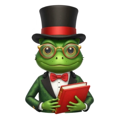 frog wearing top hat with glasses and red book sticker