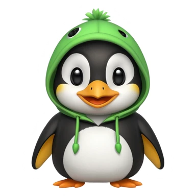 A cute penguin with a frog hoodie with a smile, smiley face in the middle sticker