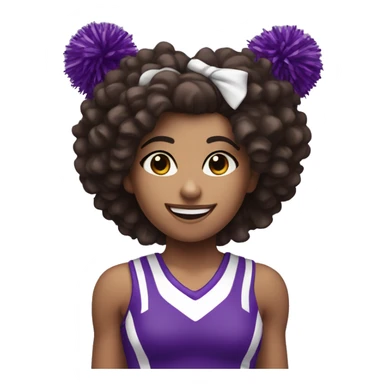 White-skin cheerleader with dark brown curly hair, cheering with two purple Pom poms sticker