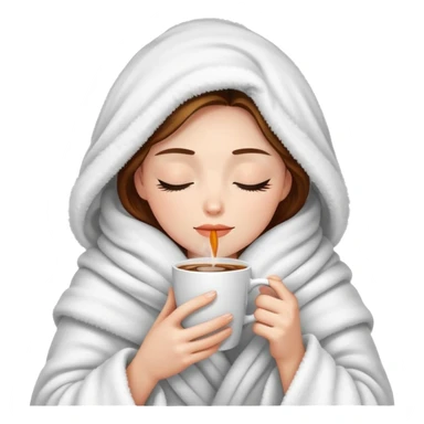 Woman wrapped inside a fluffy blanket sipping coffee with her eyes closed sticker