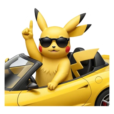 Pikachu in a yellow corvette with black sunglasses on and doing the peace sign  sticker