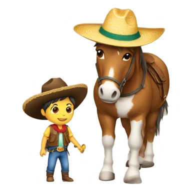 Niño con un sombrero y montando un caballo  sticker