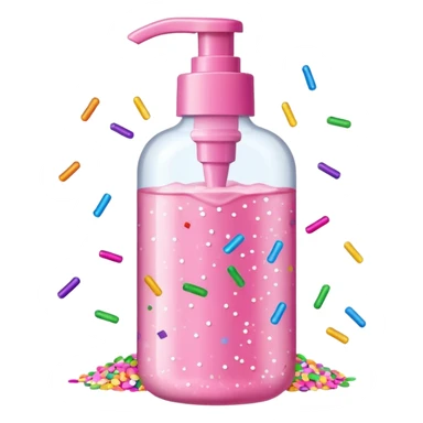 Pink shower gel light pink bottle with sprinkles and confeti on the bottle  sticker
