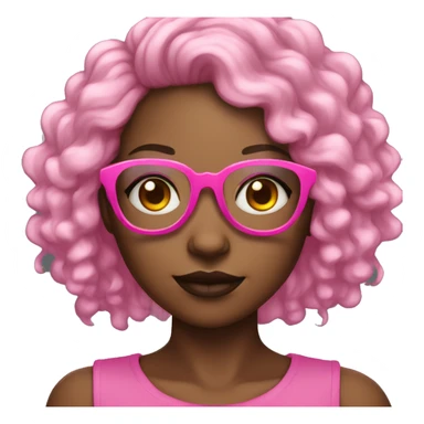 Black girl half white with Lightning pink glasses curly hair big forhead  sticker