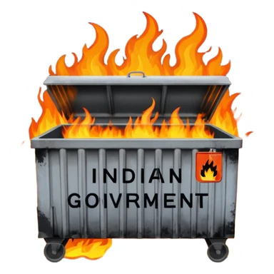 Flaming dumpster fire with the words "Indian government" on the dumpster. No typo. sticker