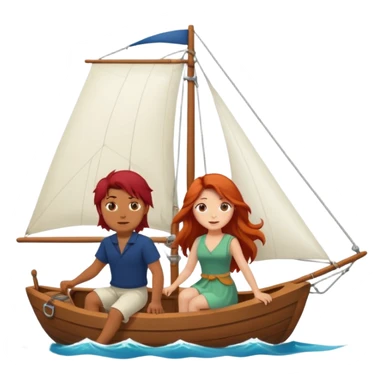 long haired asian guy sailing with redhead girl sticker