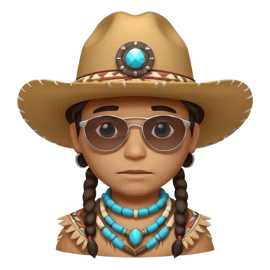cute Indigenous tribal character portrait, head and shoulders only, cowboy hat, sunglasses, tribal accessories, confident expression, 3D cartoon, mobile game icon style, clean background, no text, no watermark
 sticker