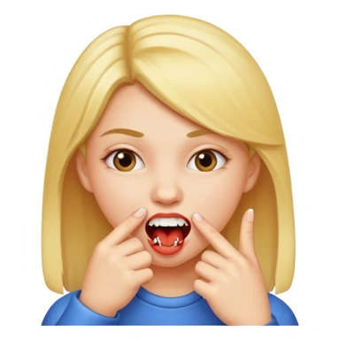 Girl biting finger with teeth sticker