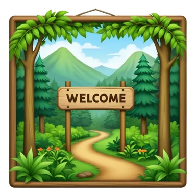 A sign that says “Welcome to Htrae” with a lush forest in the background sticker