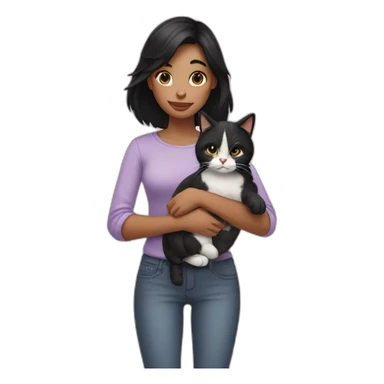 Girl with black hair hold a cat  sticker