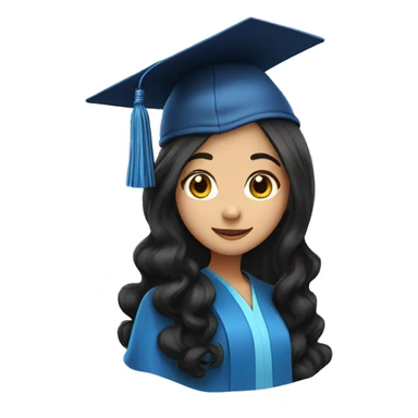 asian girl wearing blue graduation cap with long curly black hair sticker
