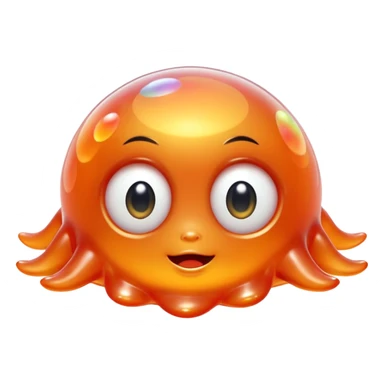 a combination of a water droplet and a ghost tail.
The bottom part is softly squished and slightly curled like a tail
floats in the air with no feet, has small round hands like jelly
Ieyes are large, round, and sparkle like jelly marbles.
The character has a translucent jelly-like texture. sticker