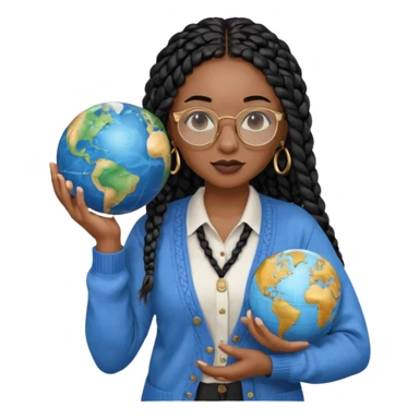 a-young-woman-wearing-fine-gold-round-glasses-and-black-hair-in-several-box-braids,-she-has-light-black-skin,-and-she's-wearing-a-white-shirt-with-an-blue-cardigan-on-top.-she's-holding-a-globe-in-one-hand.png sticker