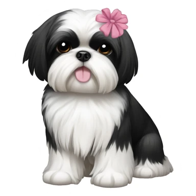 Black-and-white Shih Tzu with floral bow sticker