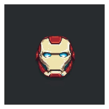 Front-facing Ironman mask, pixelated in the style of vintage Nokia mobile games, retro pixel art sticker