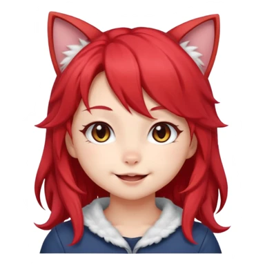 very cute anime cat-girl with small cat ears, red blowing hair sticker