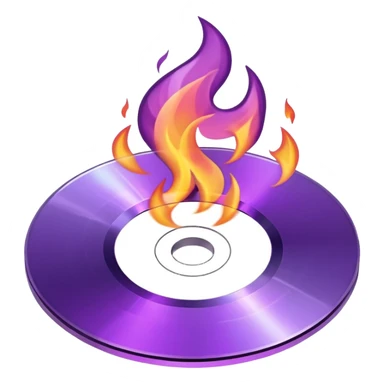 A minimalist CD disc with a subtle fire design, purple flames sticker