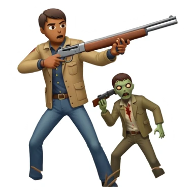 Man aiming shotgun at approaching zombie, dynamic pose, horror scene, no background









 sticker