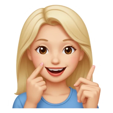 Create a blushing emoji face smiling while biting its finger in a flirty way only one finger between the teeth and the girl less happy juste flirty and chill face sticker