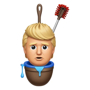 a donald trump shaped toilet brush with shit stains sticker