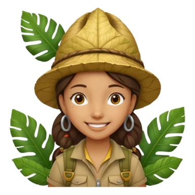 a girl explorer with jungle wearing a large leaf headgear bye  sticker