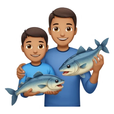 Father and son happy after catching a catfish sticker