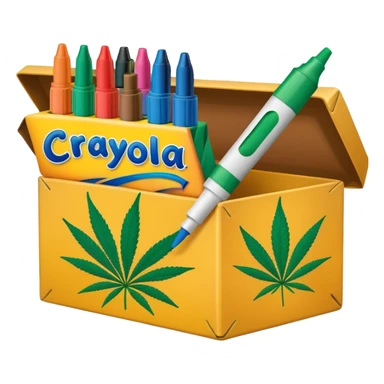 a box of crayola permanent markers with cannabis leaf sticker