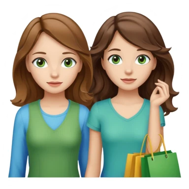 make me and my best friend togheter i have brown hair that falls on my shoulders and BROWN eyes and she has really long wavy brown hair with a little blonde and green/blue eyes we are shopping and i have BROWN eyes and i am taller than her sticker