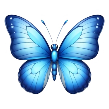 Cinematic Realistic Cute Blue Butterfly Portrait Emoji, Head tilted playfully and inquisitively, featuring beautifully patterned sapphire wings with intricate venation and a charming, petite body with round, sparkling eyes full of gentle curiosity, rendered with lifelike detail and warm natural highlights, high shine, affectionate and spirited, styled with a touch of whimsical garden magic, soft glowing outline, capturing the essence of a mischievous yet lovable blue butterfly that seems ready to flutter playfully into your arms! sticker