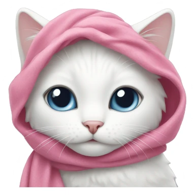 White cat with a pink scarf  sticker