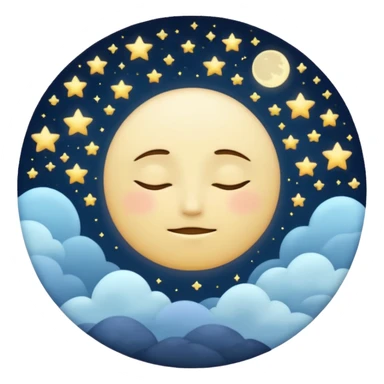 "Design a calming circle emoji for evening reflection. Soft moonlight, gentle stars, peaceful or spiritual symbols. No people - emphasize tranquil colors, night sky elements, and serene spiritual imagery." sticker