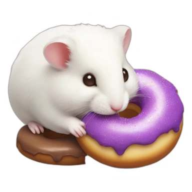 White hamster eat choco purple donut sticker